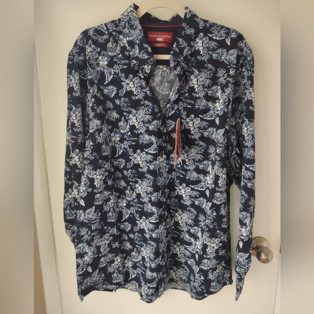 Report Collection Navy Blue Floral Shirt